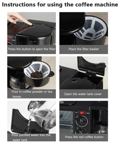 3-in-1 Breakfast Machine – 12L Toaster Oven, Coffee Maker & Multifunctional Electric Griddle