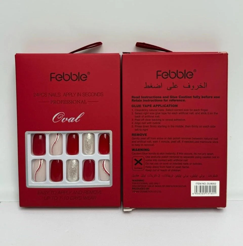 Febble - Classic Red with Gold Accent Press-On Nails