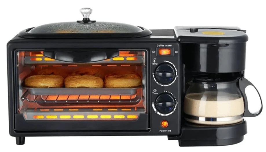 3-in-1 Breakfast Machine – 12L Toaster Oven, Coffee Maker & Multifunctional Electric Griddle