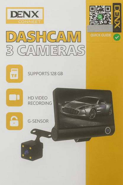 DENX WiFi 3-Channel Dashcam – Front, Rear & Interior Cameras