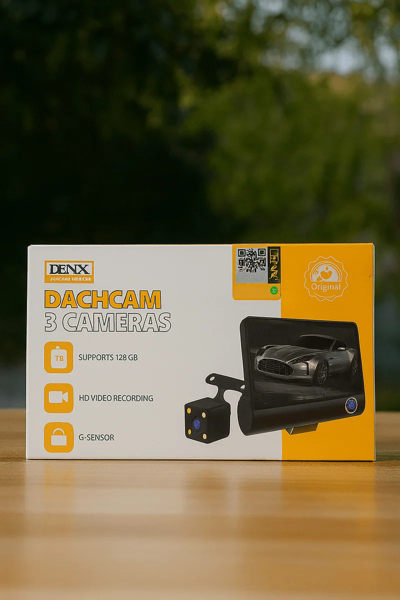 DENX WiFi 3-Channel Dashcam – Front, Rear & Interior Cameras