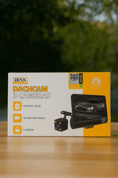 DENX WiFi 3-Channel Dashcam – Front, Rear & Interior Cameras