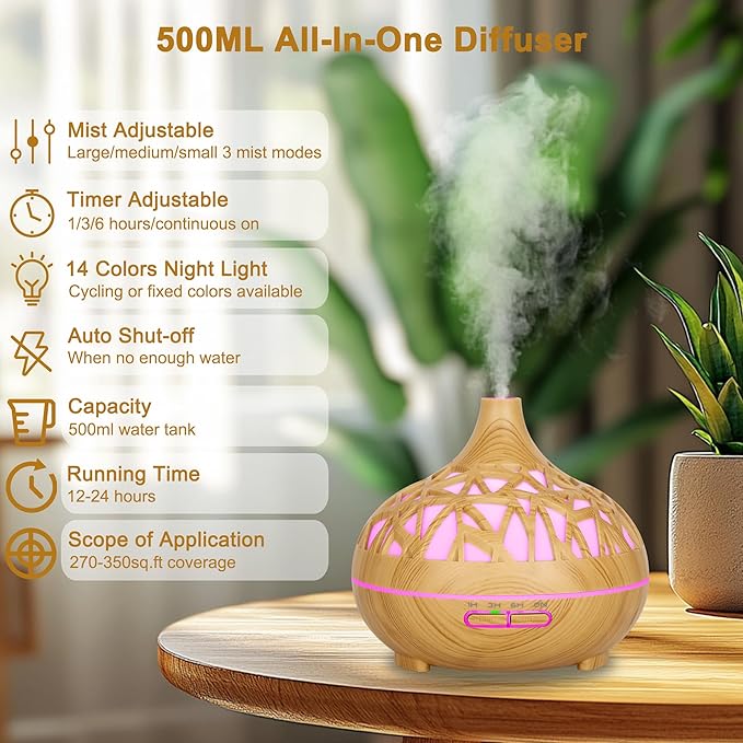 Aroma Diffuser – Wooden Ultrasonic Essential Oil Humidifier